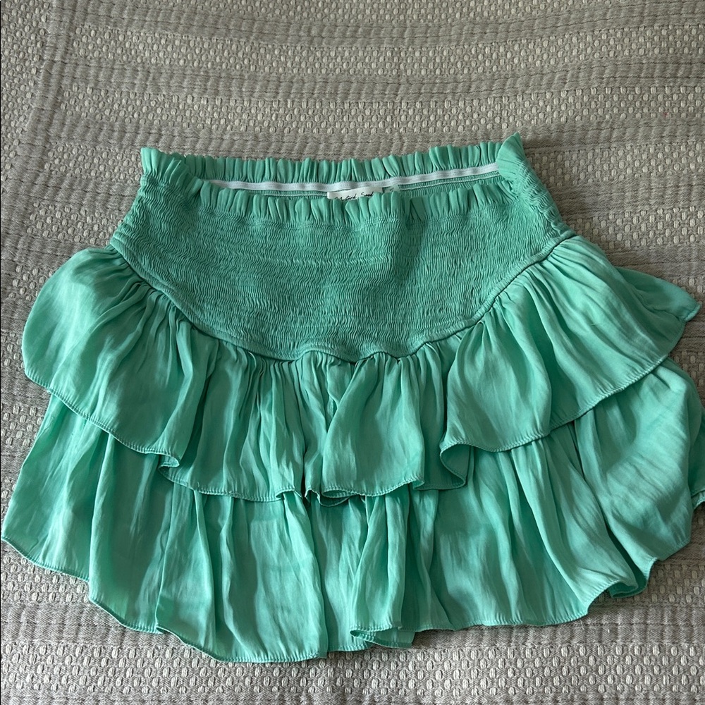 Mustard seed Tiered Ruffle Mini Skirt in Mint Green